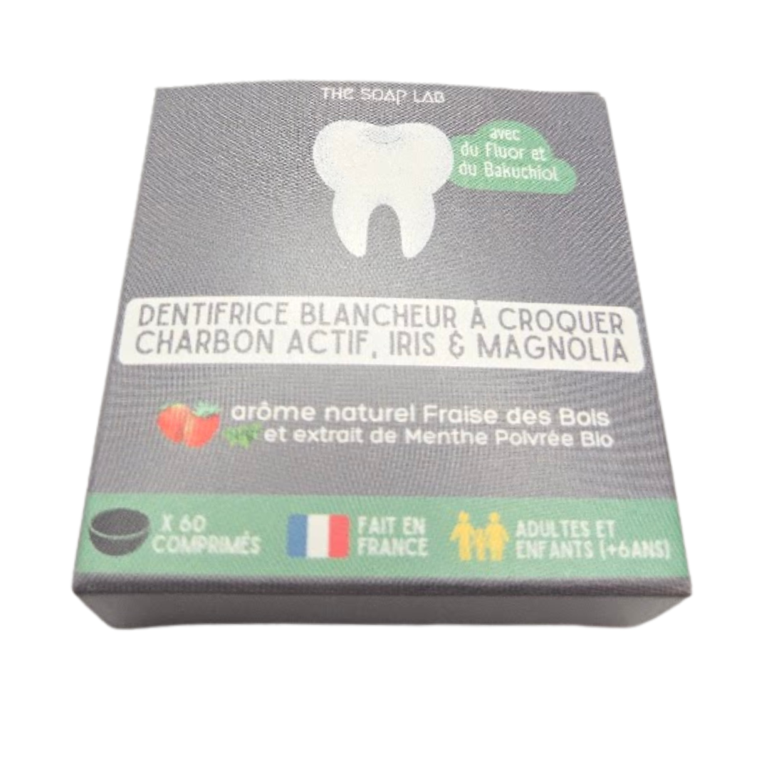 dentifrice à croquer blancheur arôme fraise des bois / boîte en carton recharge