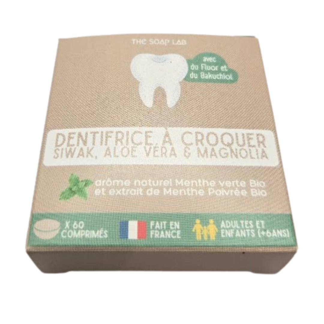 dentifrice à croquer au siwak / arôme menthe verte Bio / recharge boîte en carton