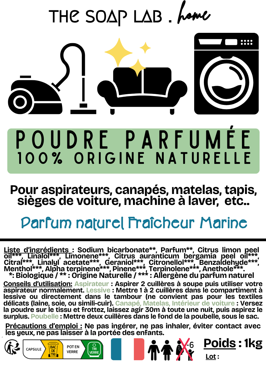 étiquette de la poudre parfumée naturelle parfum Fraîcheur marine