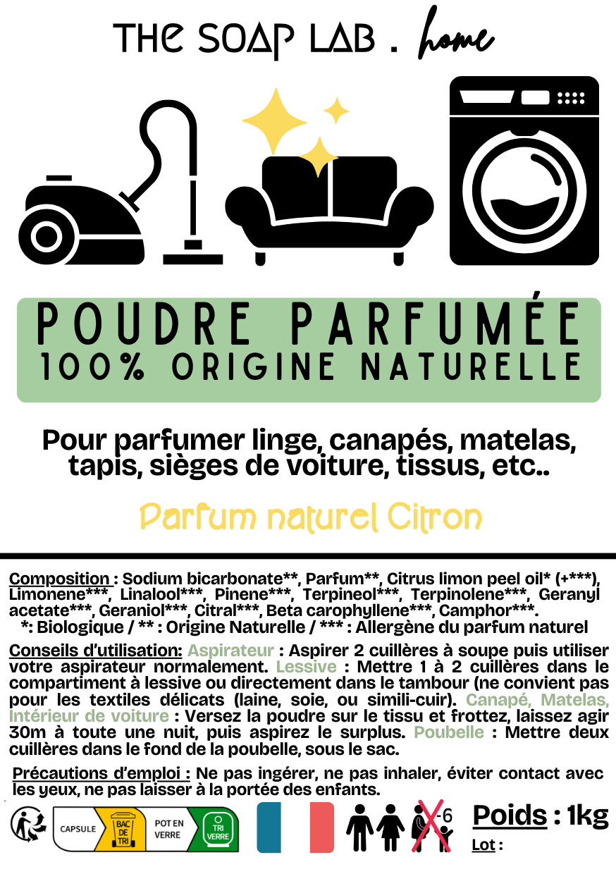 étiquette de la poudre parfumée naturelle parfum Citron