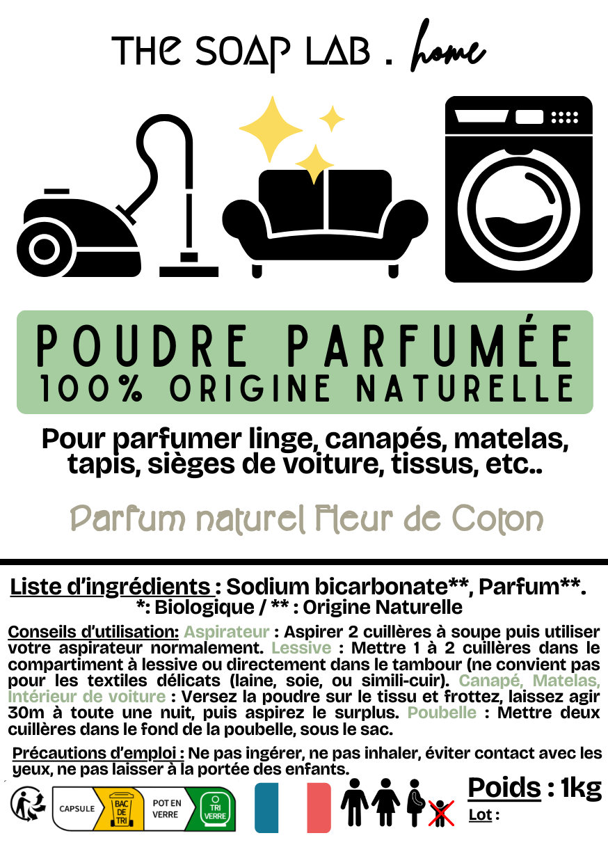 étiquette de la poudre parfumée naturelle parfum Fleur de Coton