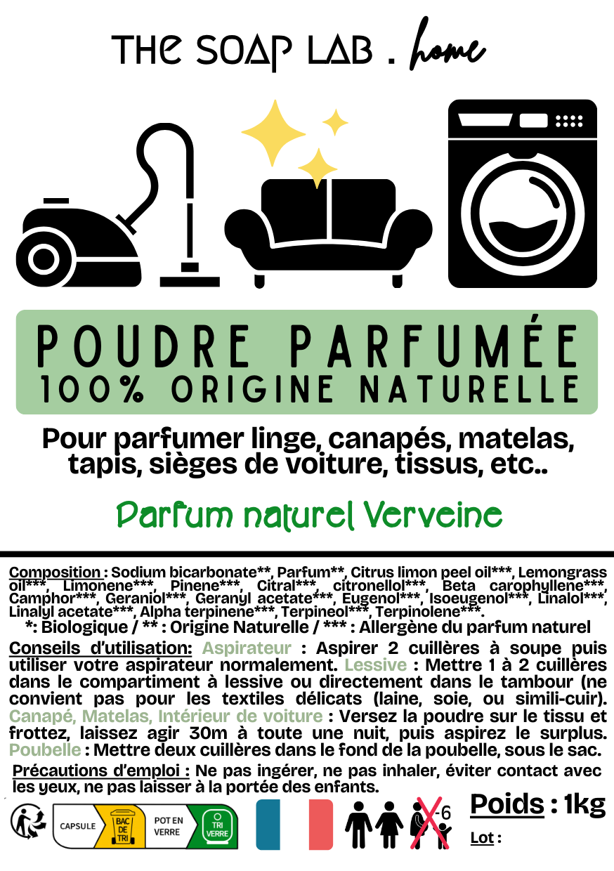 étiquette de la poudre parfumée naturelle parfum Verveine
