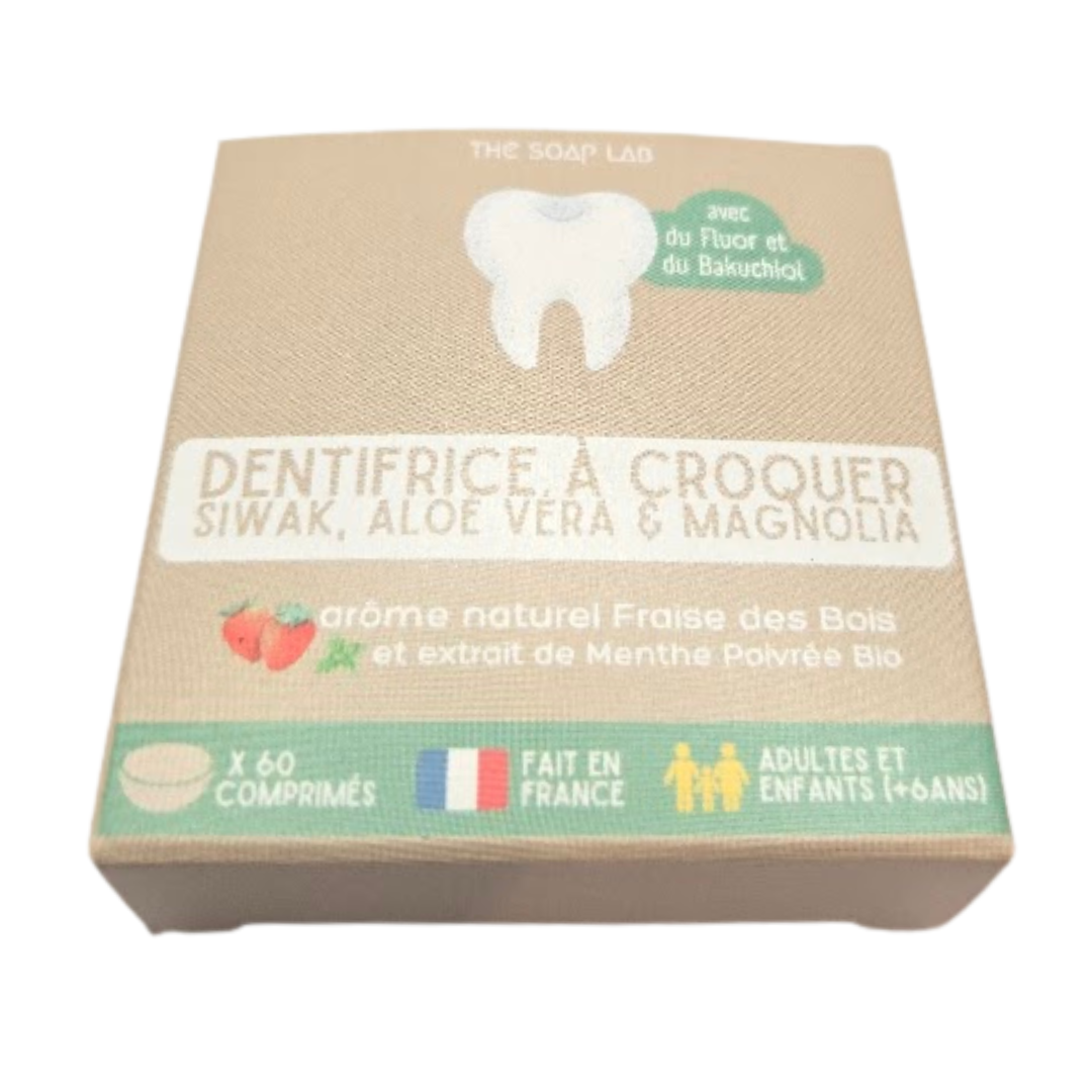 dentifrice à croquer au siwak / arôme fraise des bois / recharge boîte en carton