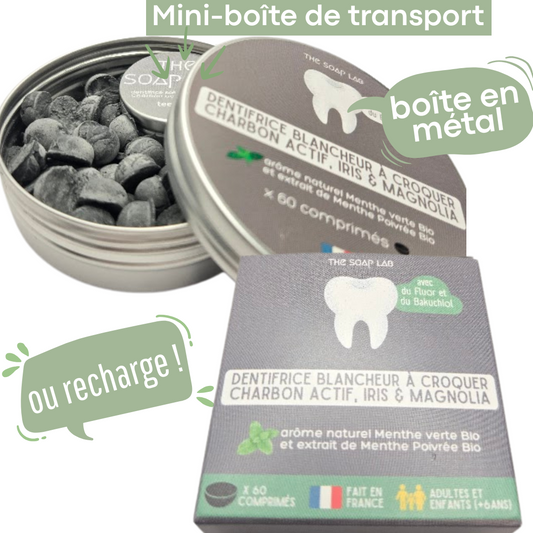 dentifrice à croquer au charbon actif blancheur et fluor / arôme naturel menthe verte Bio