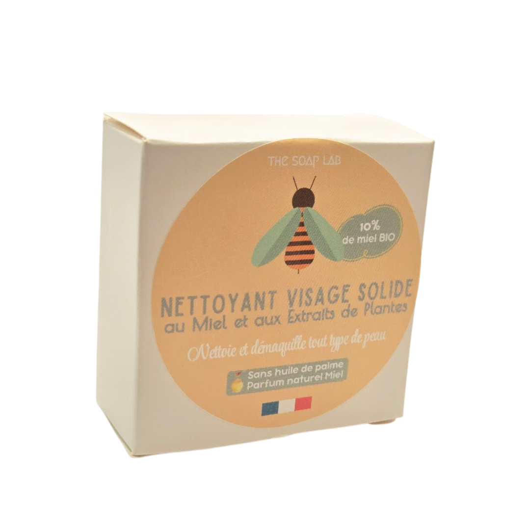 nettoyant visage solide au miel dans boite recharge en carton