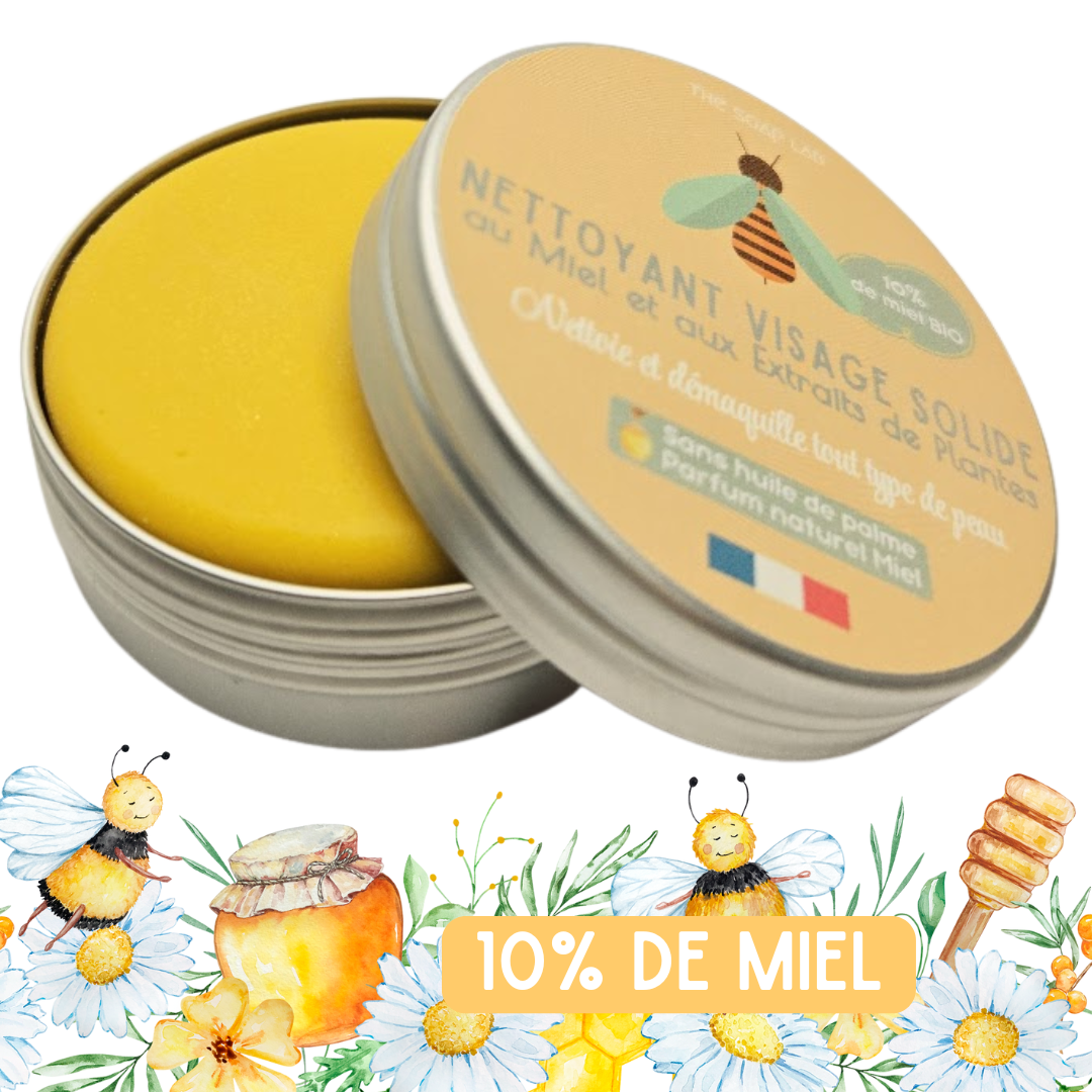 nettoyant visage solide au miel dans boite en métal
