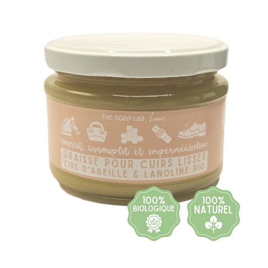 cire pour cuirs lisses à la lanoline et cire d'abeille Bio / dans pot en verre de 280mL