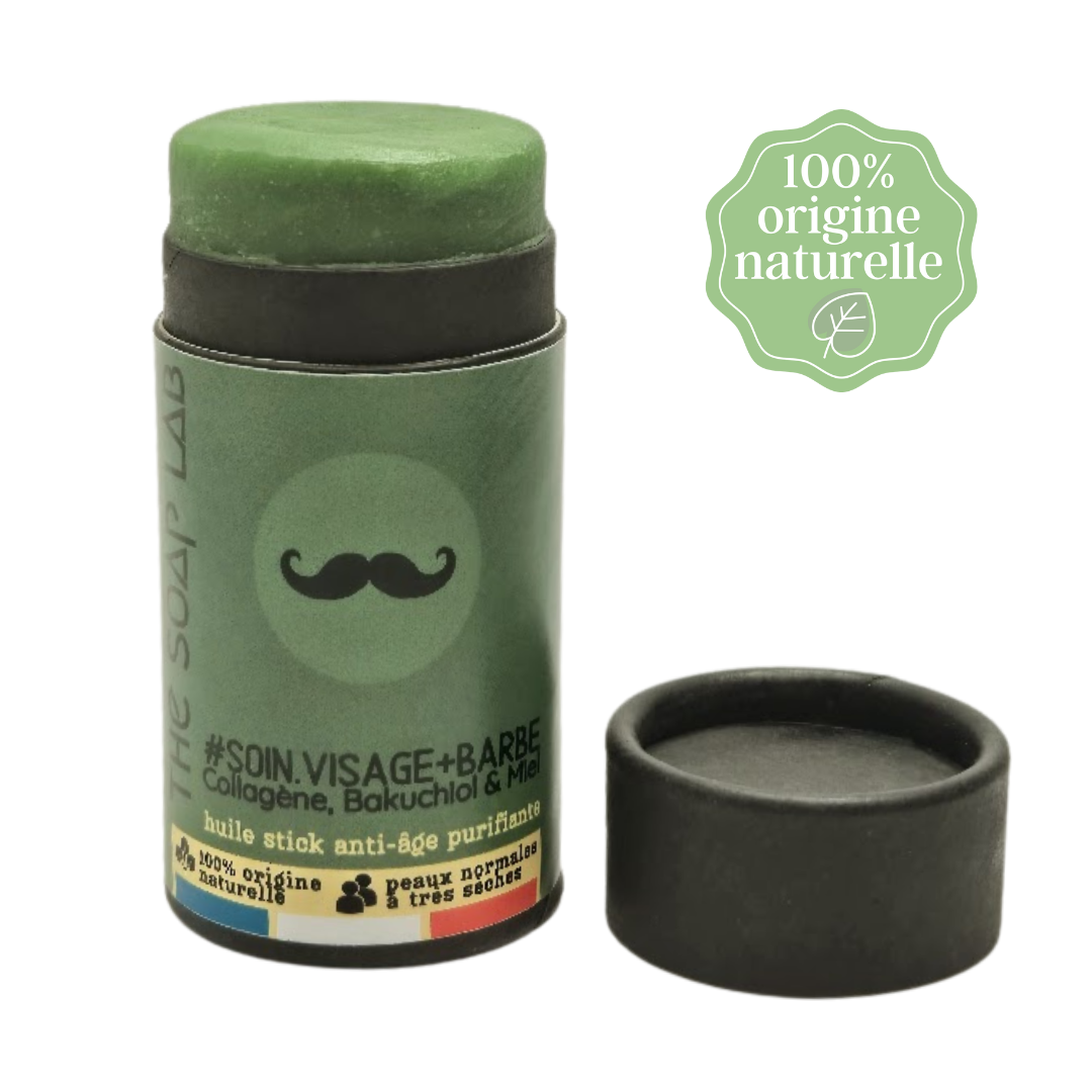 huile stick anti rides pour visage et barbe / au chanvre, miel et bakuchiol Bio