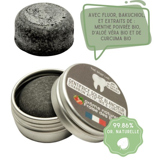 dentifrice solide blancheur au charbon actif dans boite de 15mL