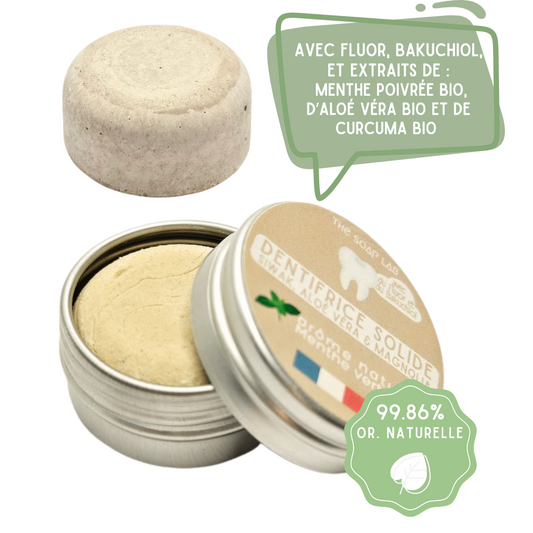 dentifrice solide au siwak dans boite en métal de 15mL et arôme naturel menthe 