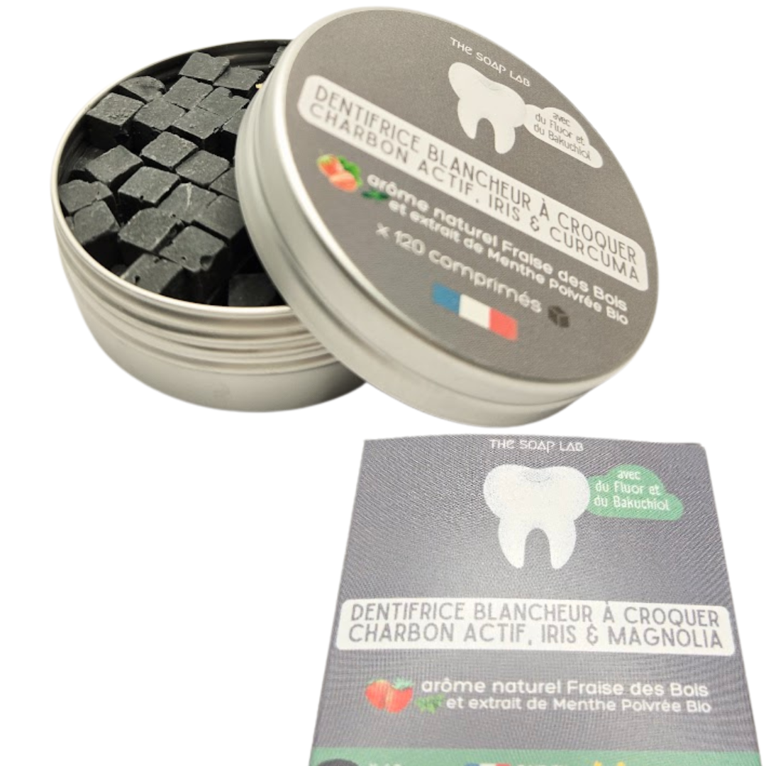 dentifrice à croquer au charbon actif blancheur / arôme naturel fraise des bois 