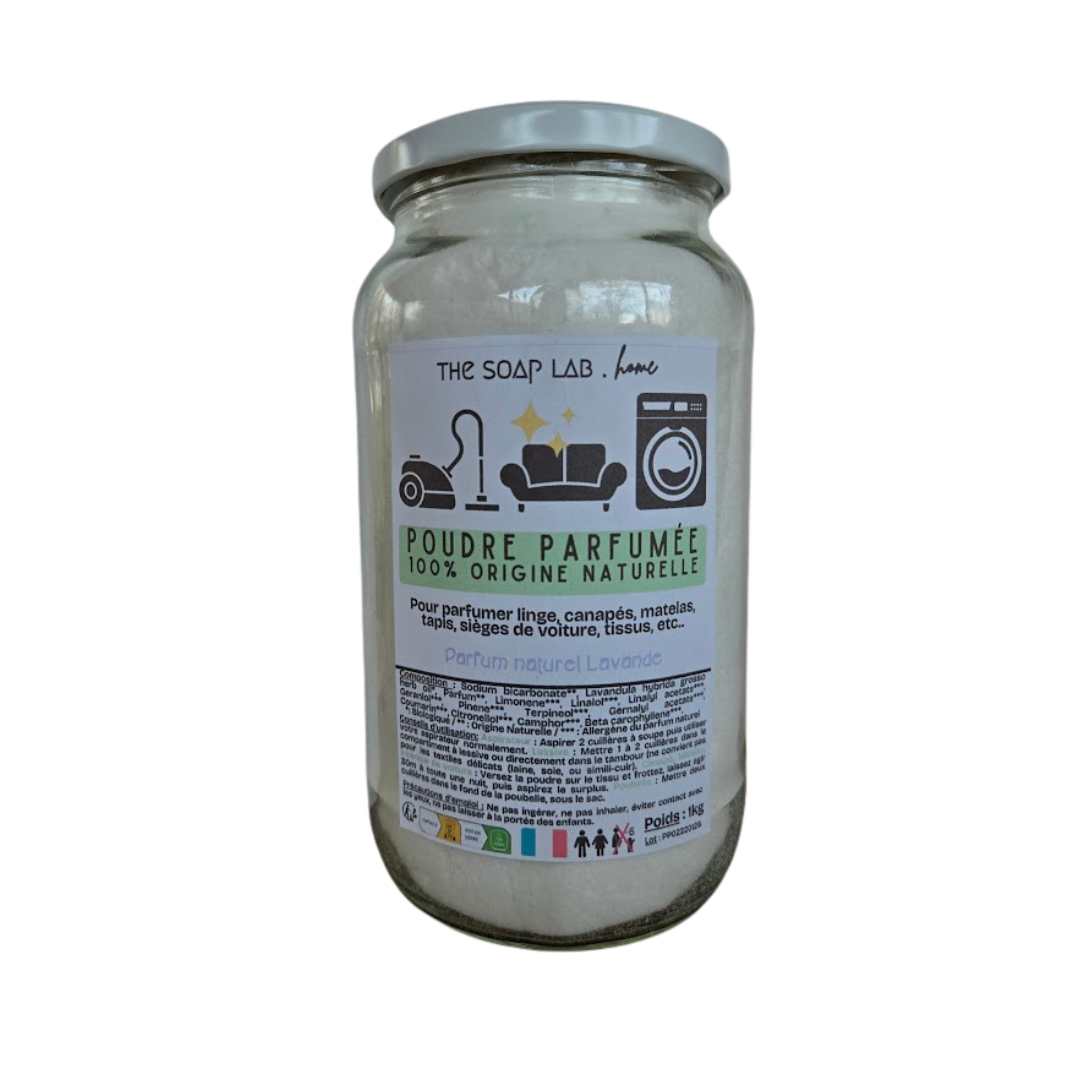 poudre parfumée naturelle dans bocal en verre de 1kg / parfum lavande